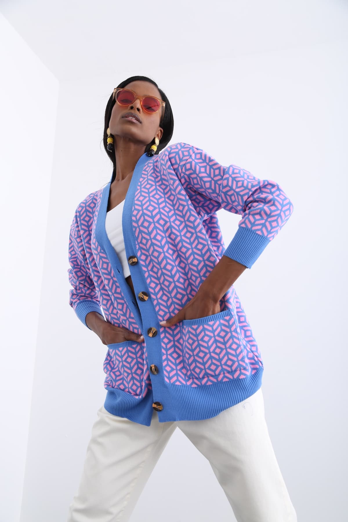 Çift Cep Desenli Hırka